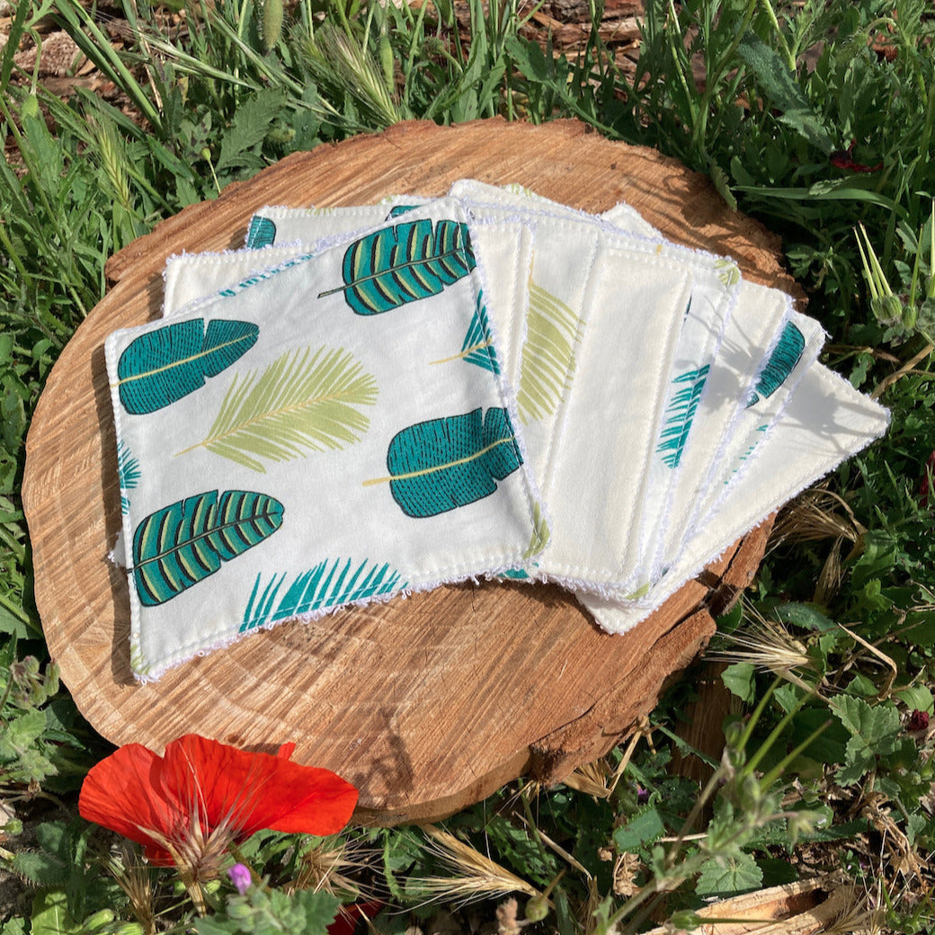 lot de lingettes lavables motifs feuilles