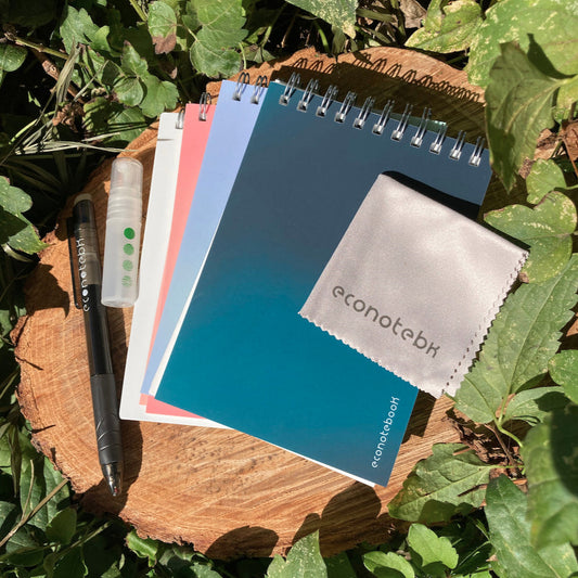 4 blocs-notes réutilisables avec un stylo et une lingette microfibre