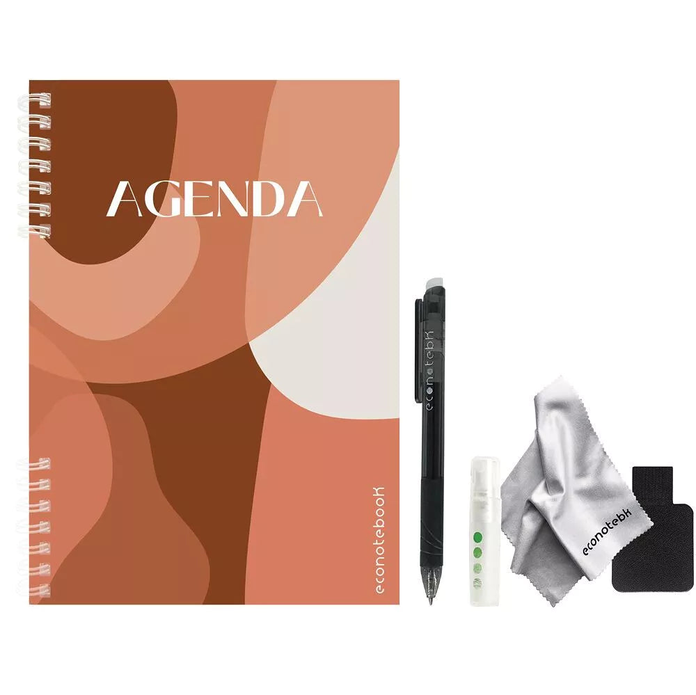 Agenda réutilisable et ses accessoires : stylo, porte-stylo, lingette et flacon pulvérisateur