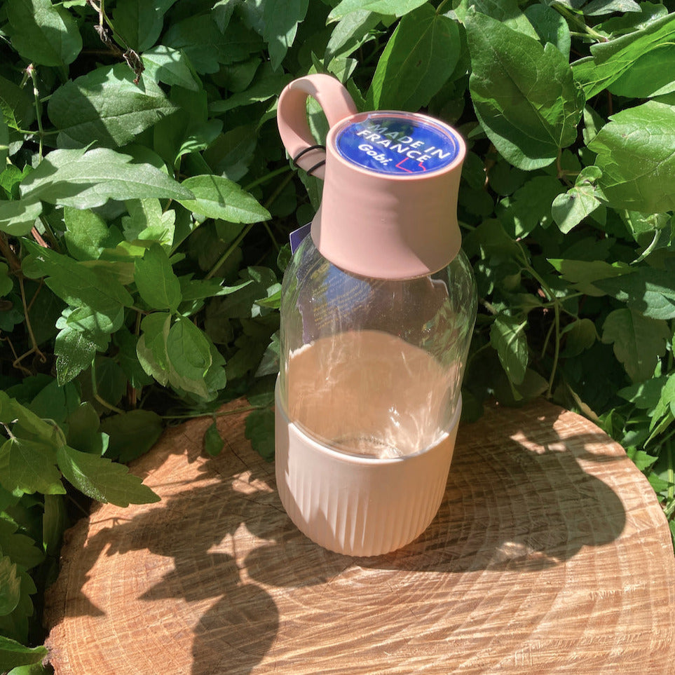Bouteille réutilisable nomade en verre, gourde hermétique made in France, gourde sans plastique, gourde biosourcée végétale, Zéro Déchet