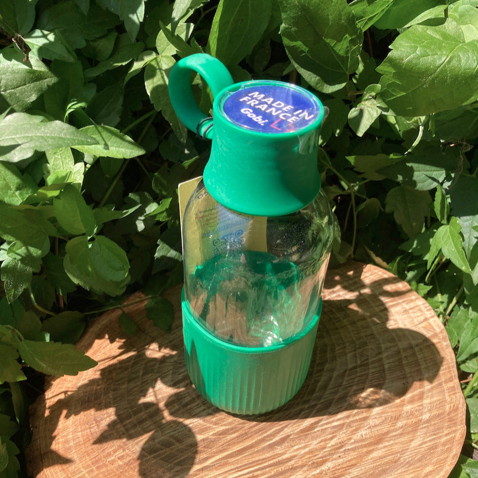 Bouteille réutilisable nomade en verre, gourde hermétique made in France, gourde sans plastique, gourde biosourcée végétale, Zéro Déchet