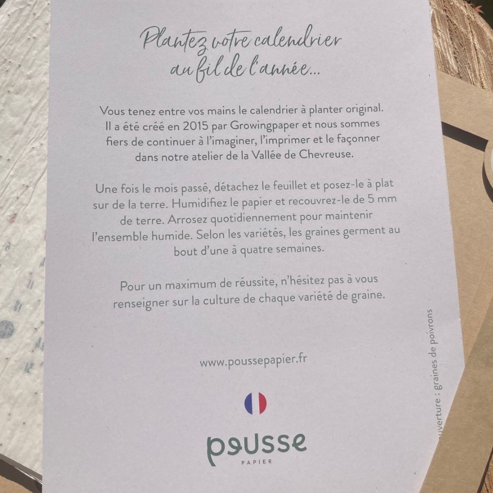 cadeau jardin calendrier à planter 2026