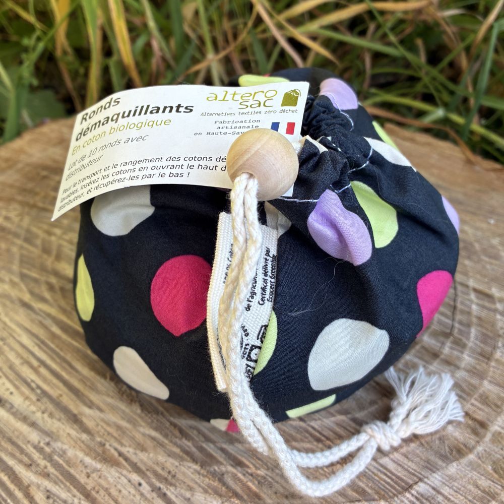 distributeur à cotons noir à pois