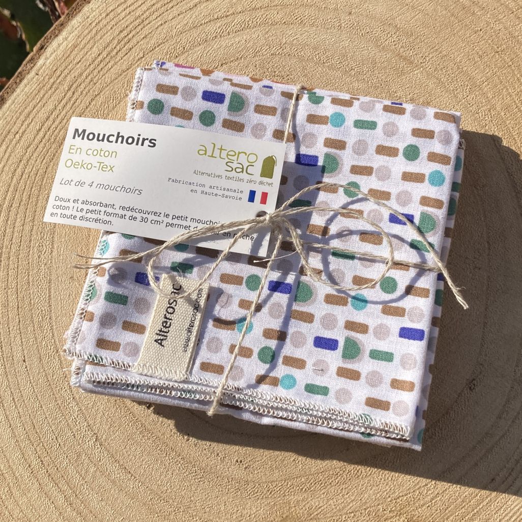 4 Mouchoirs en tissu réutilisables pois