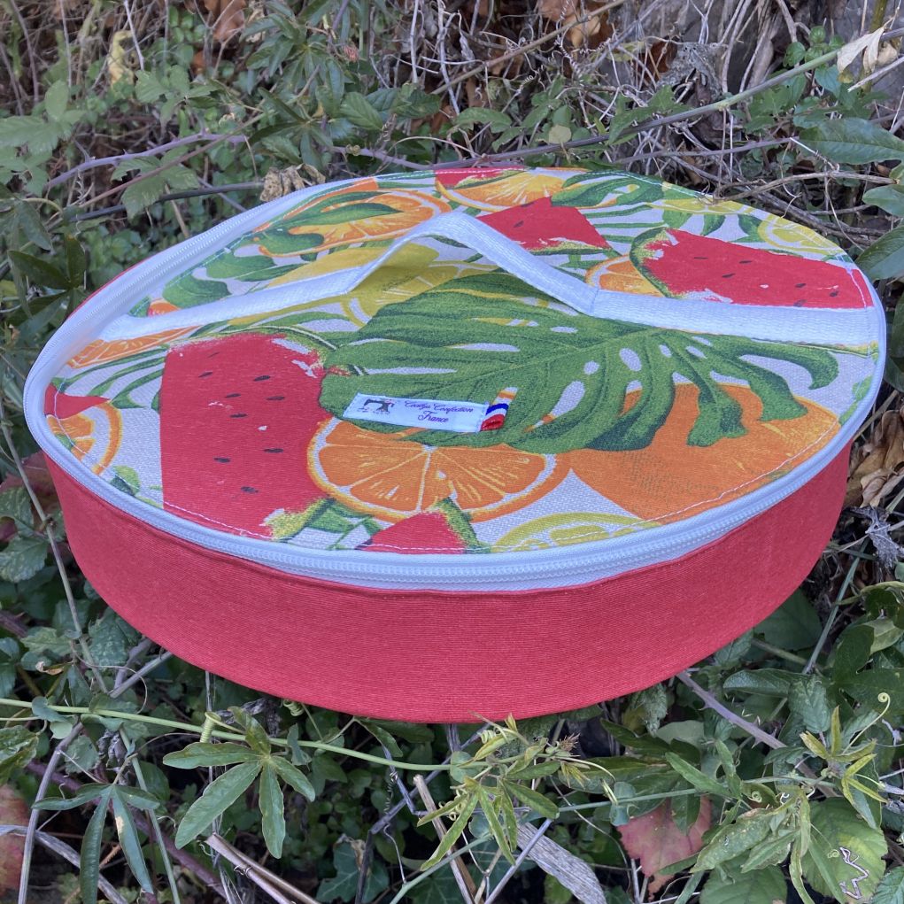 sac rond porte tarte en tissu rouge