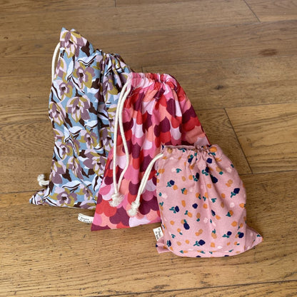 lot de 3 sacs à vrac à motifs fleuris en coton bio