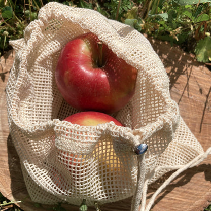 Sac réutilisable en coton bio pour fruits légumes, filet course écologique, vrac, pochon alimentaire, provision, nourriture, pomme, rangement linge