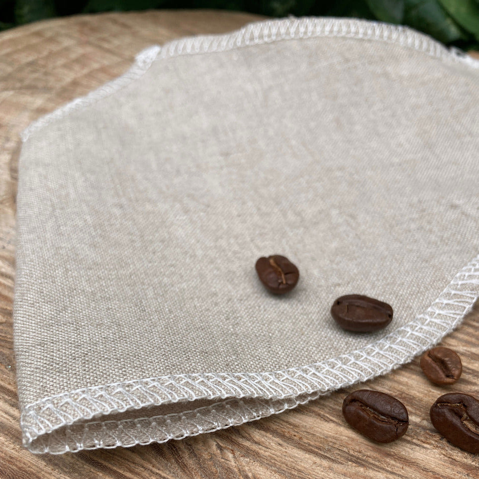 Filtre à café, lavable, lin, naturel, réutilisable, café écologique, écoresponsable, pratique, facile à nettoyer, lin naturel, zéro déchet, Alpes Maritimes.