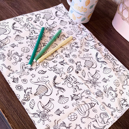 set de table en coton, coloriage, reutilisable, feutres, lavable, economique