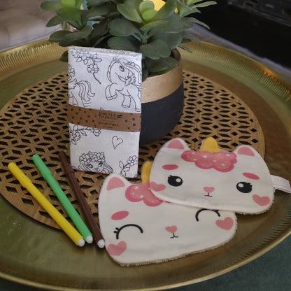 coloriage, set lavable, enfant, feutres, lingette, hygiene, jeu, animaux, mignons