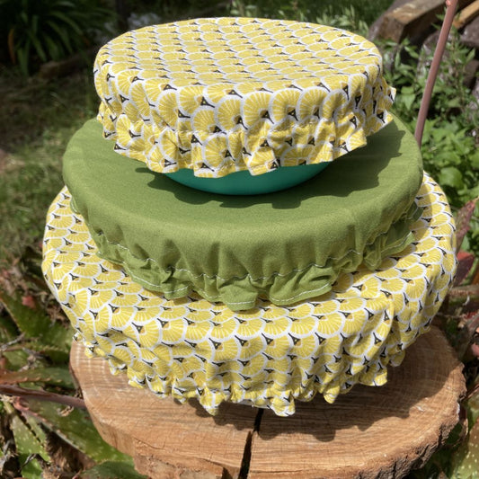 lot de 3 tailles de couvre-plats réutilisables jaunes et vert