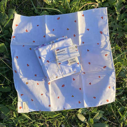 4 mouchoirs en coton coeurs