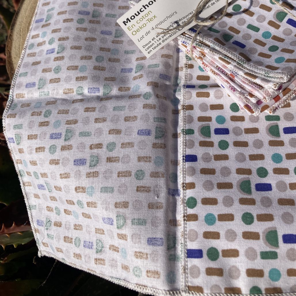 4 Mouchoirs en tissu réutilisables pois
