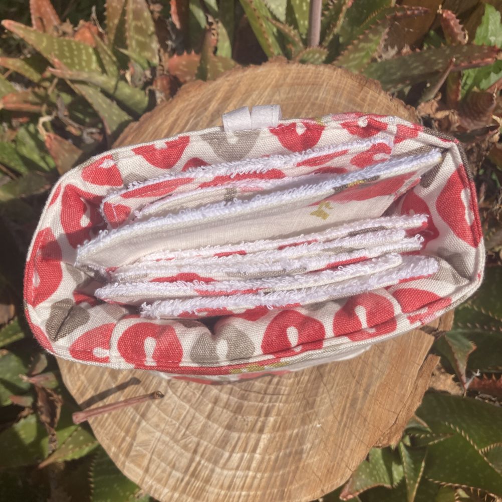 vue du dessus panière lingettes lavables