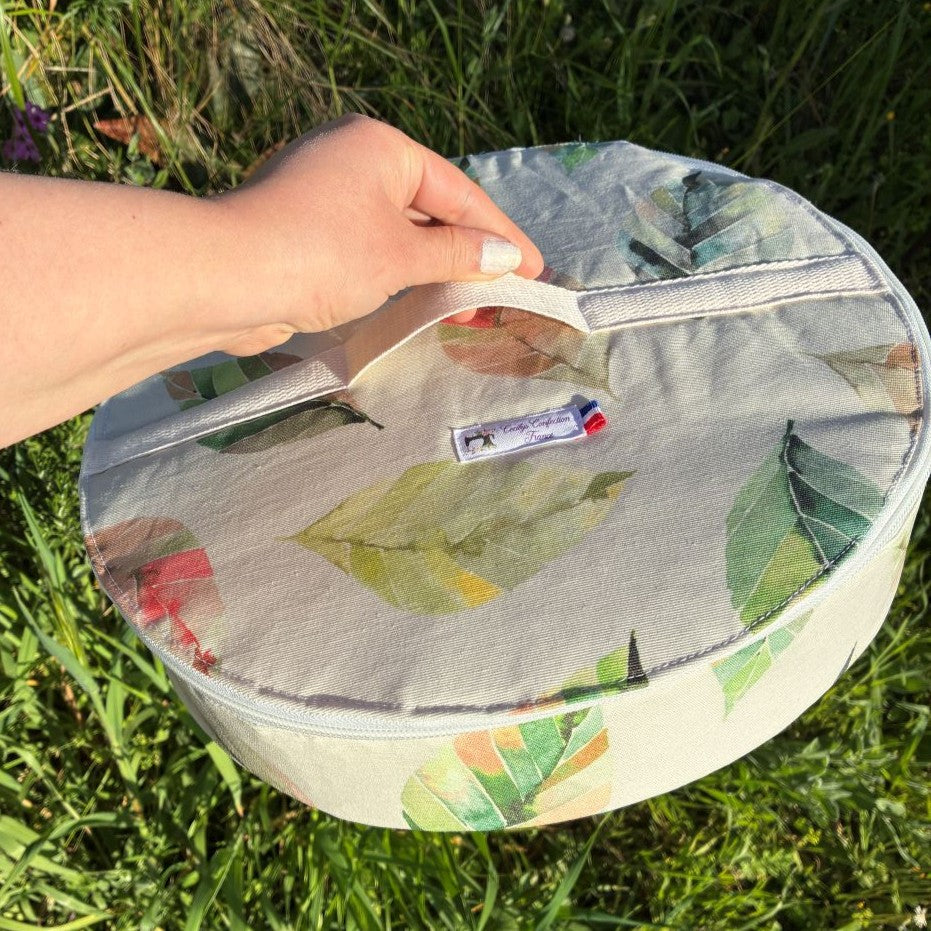 sac transport gâteau beige feuilles