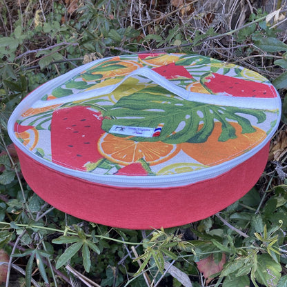 sac rond porte tarte en tissu rouge