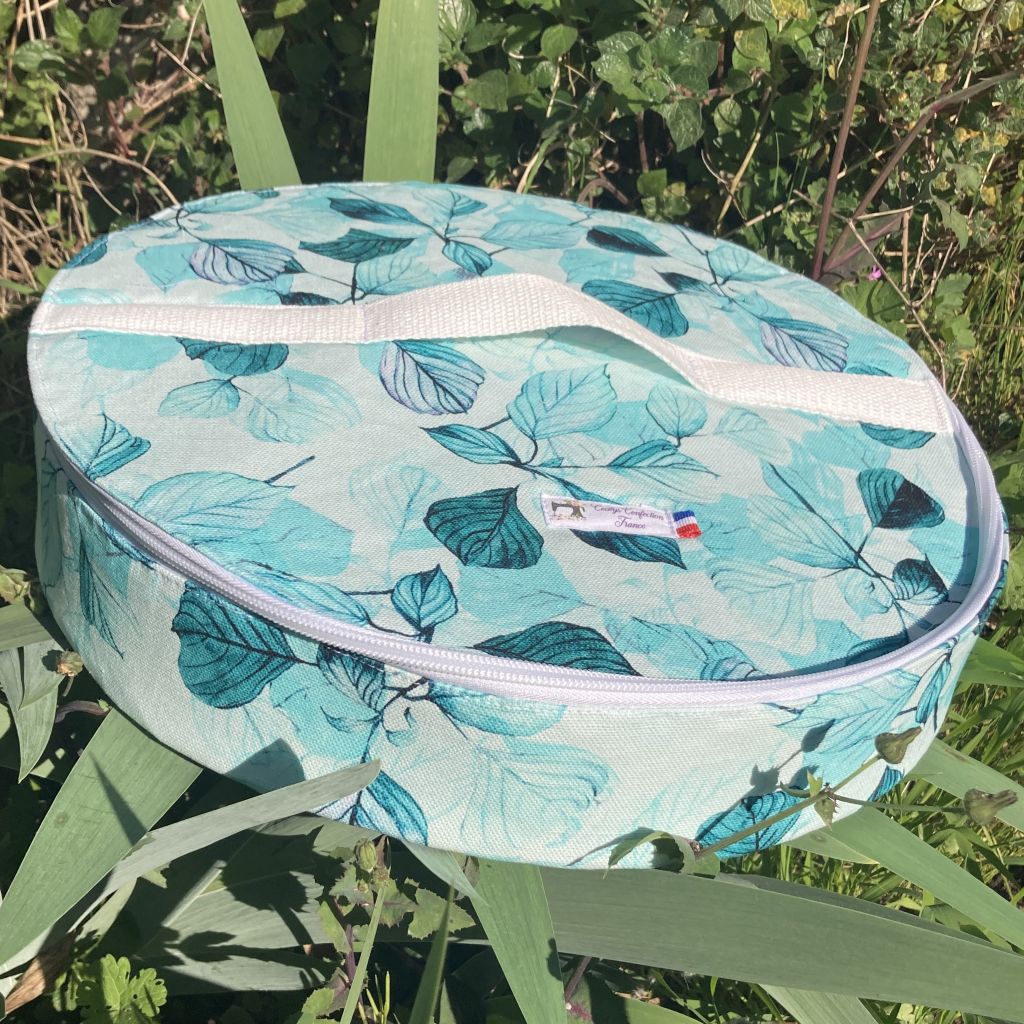sac à tarte bleu feuilles